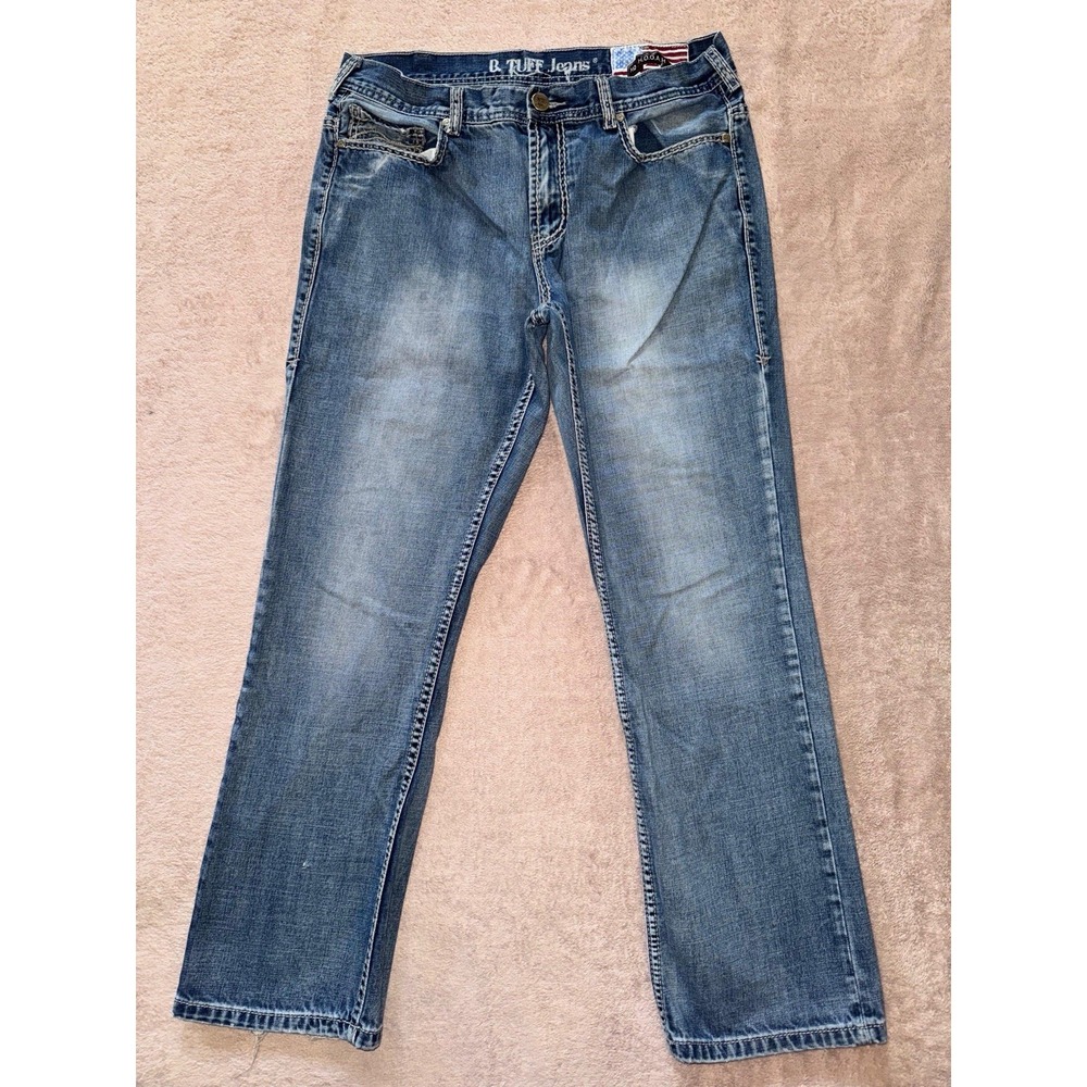 B. Tuff Western Jeans Men's‎ Med Wash Torque Grunge Distressed Work Wear Size 35